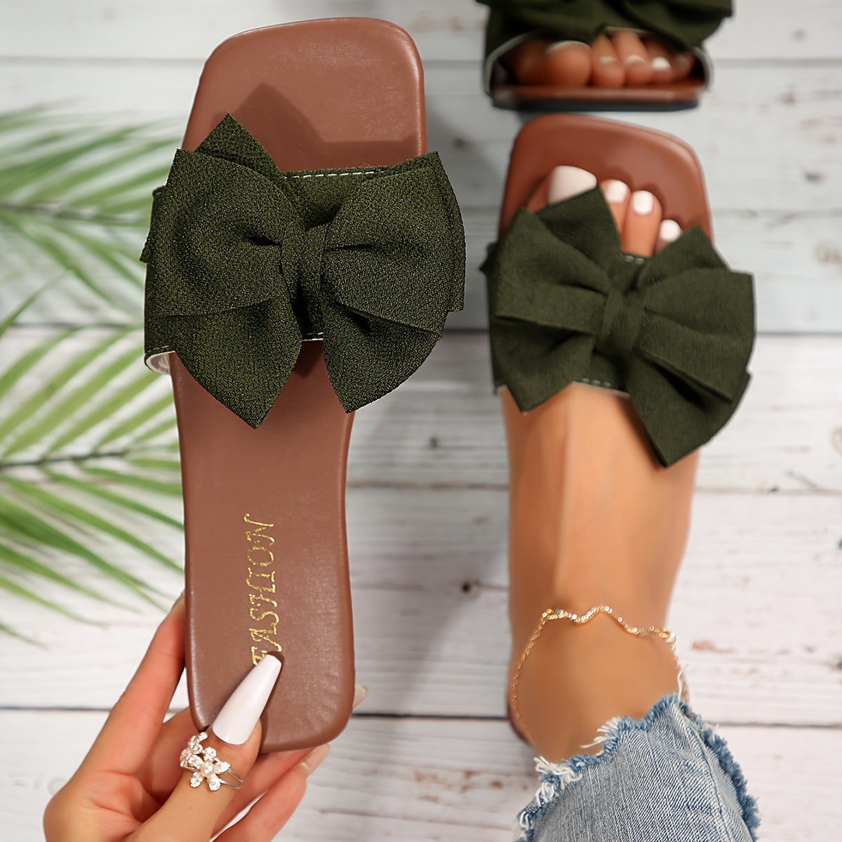 Women's Bowknot Decor Slide Sandals - Fashion Square Open Toe Flat Summer Shoes, Lightweight Slide Sandals - For Women - Perfect for Summer Beach, Vacation & Casual Wear - Ideal Gift for Her